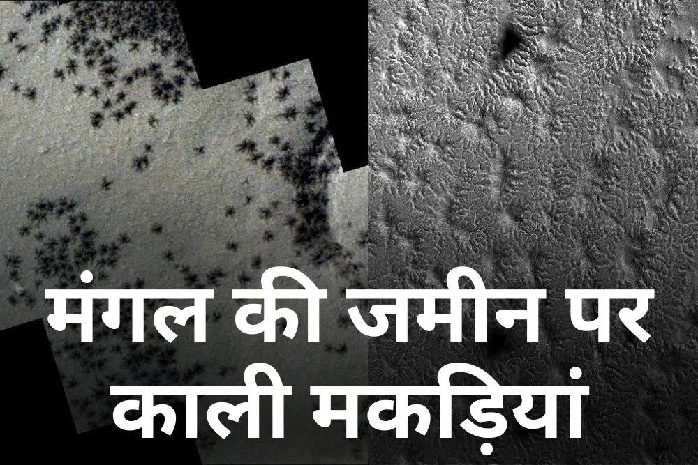 ESA ने जारी की आश्चर्यजनक तस्वीर: मंगल की जमीन पर काली मकड़ियां
