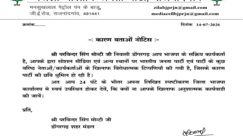 भाजपा ने चार कार्यकर्ताओं को कारण बताओ नोटिस जारी किया